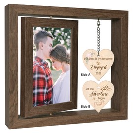 EYITUPC Rotating Engagement Picture Frame - Engagement Gifts for Couples 2026, Holds Two 4x6 Photos, Real Glass Cover, Rustic Wooden Design with Heart Pendant, Gift-Ready Packaging