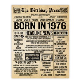 Stuff4 49th Birthday Poster Unframed - Born In 1976 Vintage Newspaper - Happy 49th Birthday Gifts for Women Men Retro Back In 1976, 8x10 Inch Forty-Nine Forty-Ninth Decor Decoration Bday Party