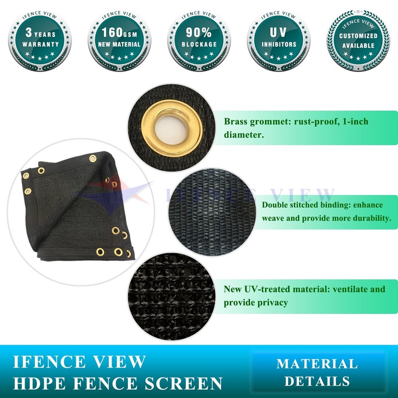Ifenceview 8'x3' to 8'x50' Black Shade Cloth Fence Privacy Screen