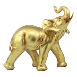 Ebros Gift Thai Buddha Feng Shui Vastu Golden Elephant with Trunk Up Statue 14.25" Long Fengshui Auspicious Symbol of Success Protection Overcoming Obstacles Wealth and Fertility