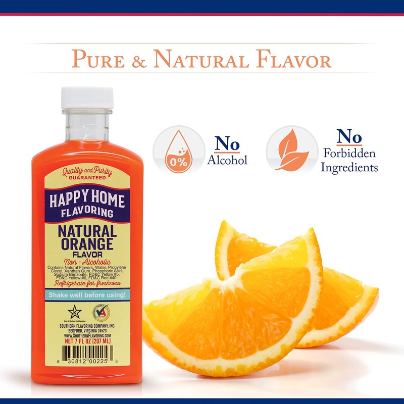 Happy Home Natural Orange Flavoring, Non-alcoholic, Certified Kosher, 7 oz