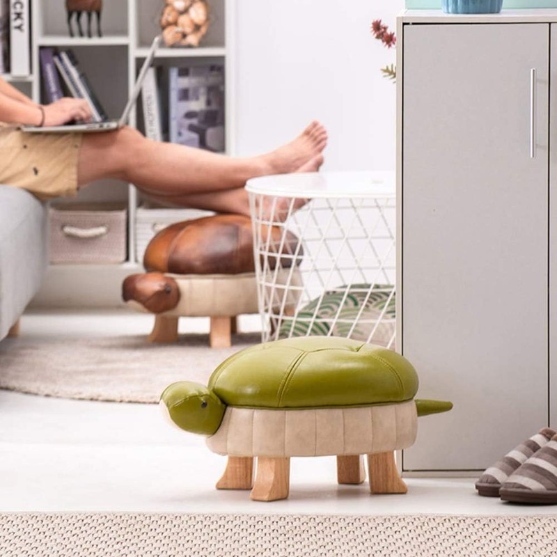 Kelendle Animal Footstool Turtle Upholstered Ottoman PU Leather Pouf Wood