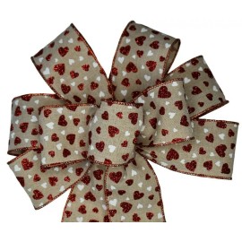 Dogwood Farm Market 10" Hand Made Red Hearts on Linen Wired Wreath Bow - Valentine Day Anniversary