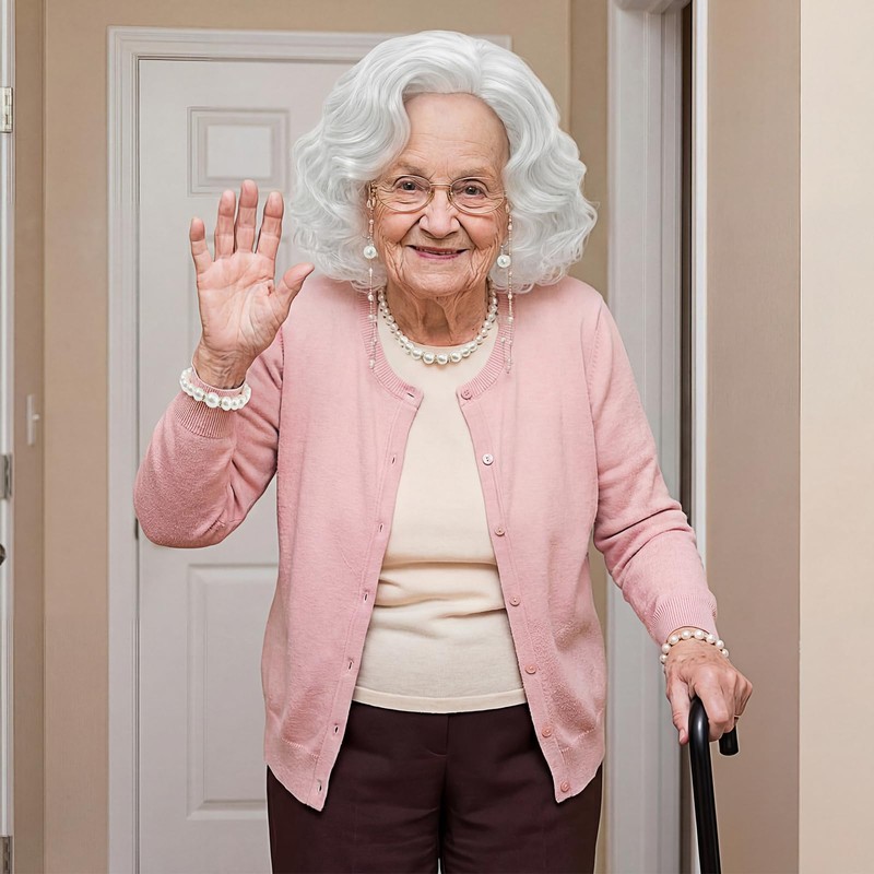 Gejoy 8 Pcs Old Lady Costume for Women, Grandma Wig