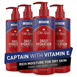 Old Spice Daily Hydration 핸드 바디 로션, 남성용, 비타민 E 포함, 473 ml (16 액량온스), 4 팩 [비타민 E가 함유된 캡틴 (4팩)] Old Spice Daily Hydration Hand and Body Lotion for Men, with Vitamin E, 473 ml (16 fl oz), 4 Pack [Captain with Vitamin E (4 Pack)]