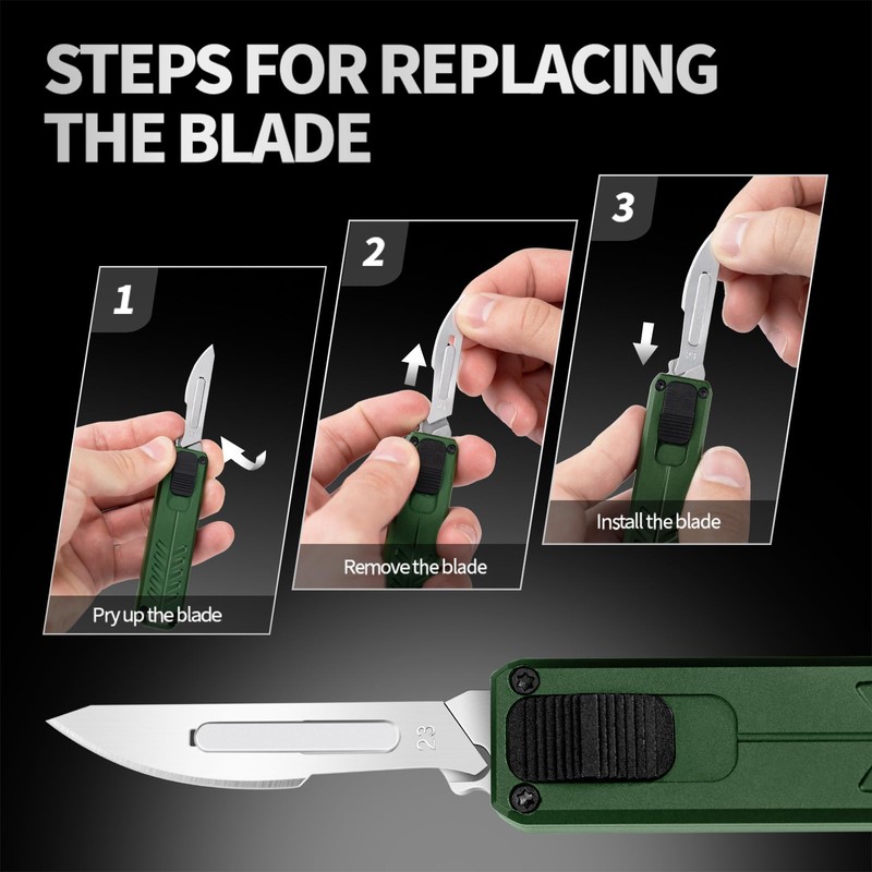 cckk Utility Knife, Aluminium Alloy Pocket Knife with Clip, Black