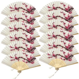 THY COLLECTIBLES Pack of 12 Handheld Paper and Bamboo Folding Fans for Wedding Party, Church, Festivals, Home - Cherry Blossoms