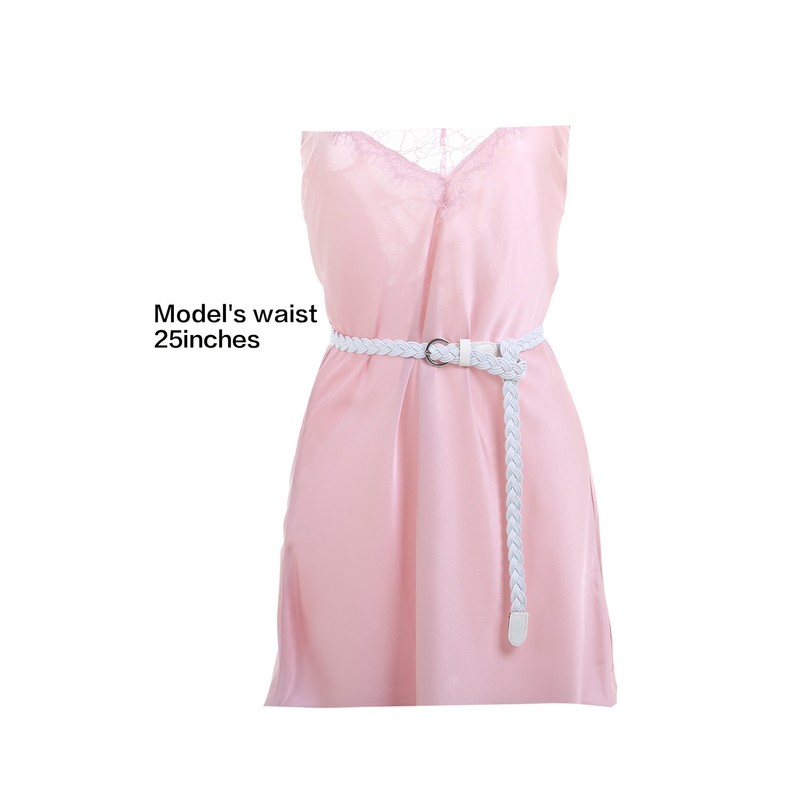 sourcing map Women Adjustable Single Pin Buckle Skinny Braided Belt