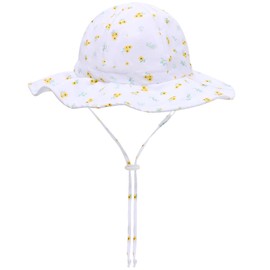 FUOITA UPF 50+ Baby Bucket Hat - Wide Brim Sun Protection Beach Cap for Girls - Cute & Adjustable Toddler Hat(6-24M)