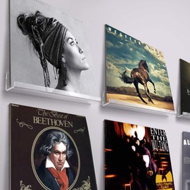 NIUBEE Clear Record Rack, Acrylic Wall Mount Record Shelf, Set of 2, W 12.0 x D 14.2 x H 1.8 inches (305 x 36 x 47 mm), Can Display 1 11.8 inches (30 cm) Record in a Clean Display LP Record Wall Display, Easy Installation, Clear