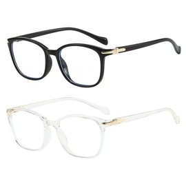 FANNYGO 2 Pack Blue Light Blocking Glasses For Women/Men Computer Glasses Blue Light Blocking Glasses with Clear Lens (Black+Transparent)