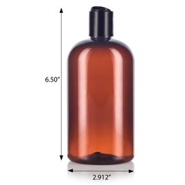 Amber 16 oz Boston Round PET Plastic Bottles (BPA Free) with Black Disc Cap Dispenser (3 pack)