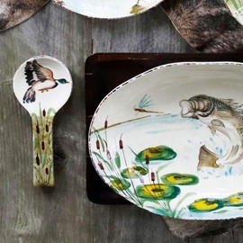 Vietri Wildlife Mallard Spoon Rest, 10.5" Ceramic Cooking/Serving Utensil Tray, Stove/Counter Decor