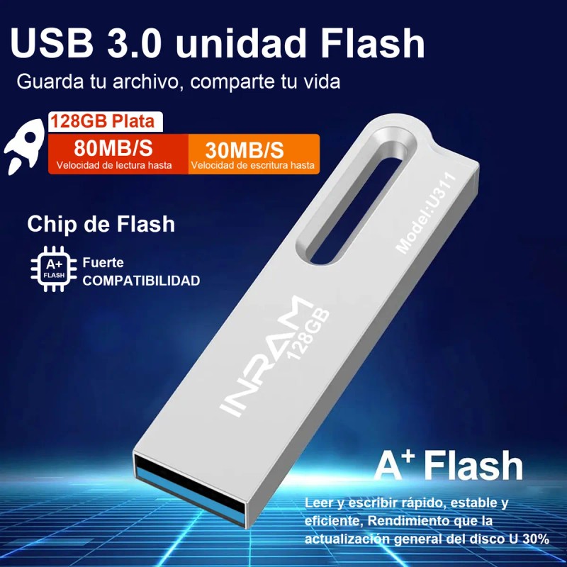 Kit 2 Memoria Usb 3.0 U311 128gb Alta Velocidad Plateado