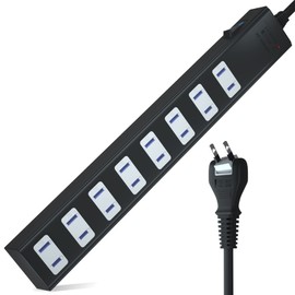 SAYBOUR Power Strip Magnet, Strong, Eligible Invoice Issue, 8 Slots, Lightning Surge, Dust Shutter Included, Extension Cord, Bulk Switch, PSE Ready (5 m, Black)