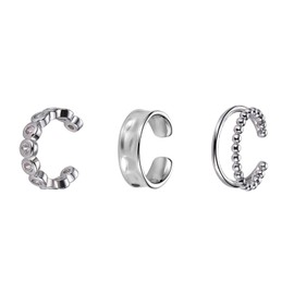 Coollooda Silver Ear Cuffs, 3 Pieces, Fake Earrings, Non-Hole Earrings, Pinching, Cartilage Piercing, For One Ear, Women's, No Piercing Required, Birthday, Anniversary, 3 Types, Metal