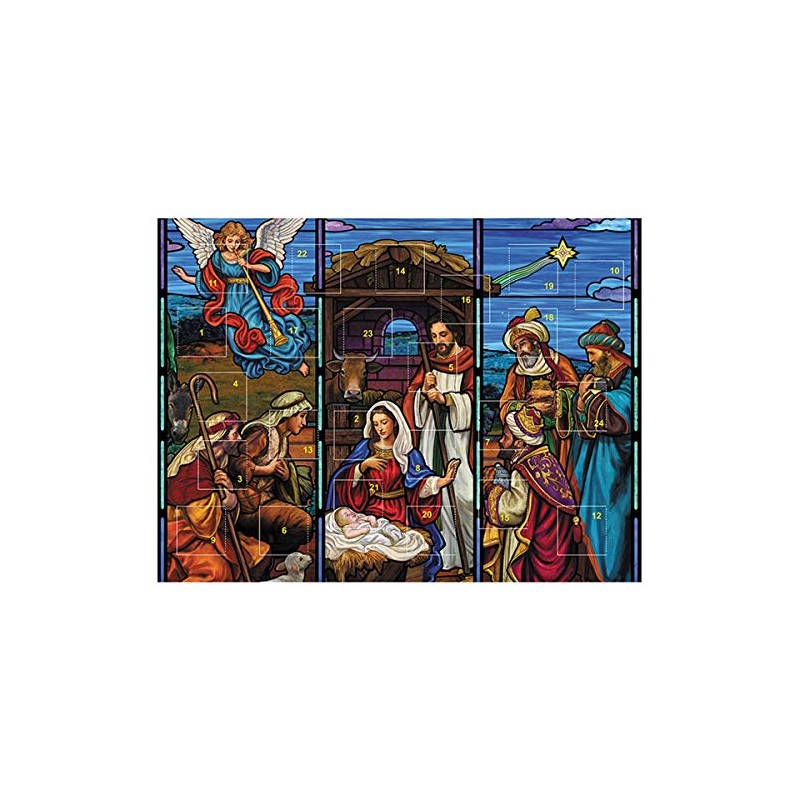 Christmas Decorations Stained Glass Nativity Scene Advent Calendar, Pack of