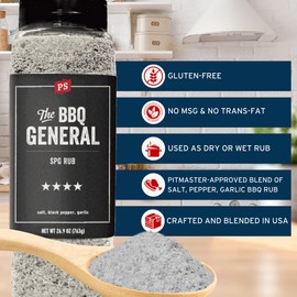 PS Seasoning The BBQ General - SPG Seasoning, All-Purpose BBQ Seasoning & Rubs for Smoking and Grilling- Classic SPG Spice Blend & Multi-Purpose Dry Rub for Steaks, Pork, Chicken, Beef Brisket, 26.9oz