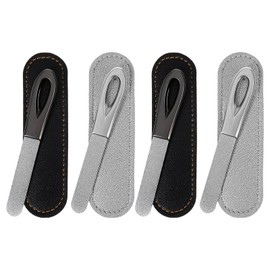 4Pcs Metal Nail Files with Leather Case, Professional Stainless Steel Nails File Set Double Sided Nail Buffering Files for Men & Women Travel Size Non-Slip Handle for Acrylic, Gel Nails Care Onychomyc