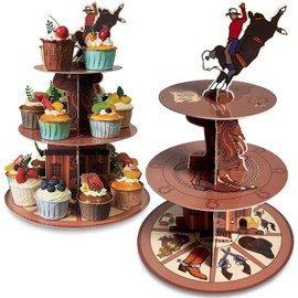 Onkuly 2 Pcs Cowboy Cupcake Stands Western Party Decorations 3 Tier Cupcake Stand Western Cowboy Cupcake Holder for Boys girls Birthday Party