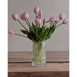Artificial Tulips Flowers, Fake Tulips Real Touch Latex Faux Tulip Realistic Flowers for Wedding Home Decorations(10, Light Pink)
