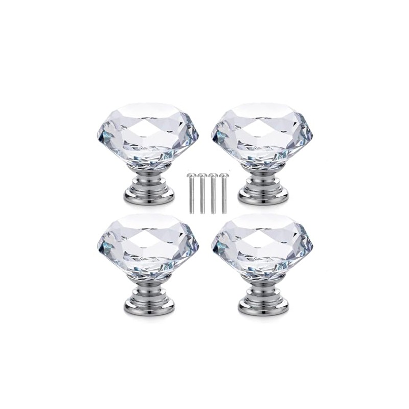 BAOMUMAYE 4 Pcs Crystal Knobs with 4 Screws, Drawer Cabinet