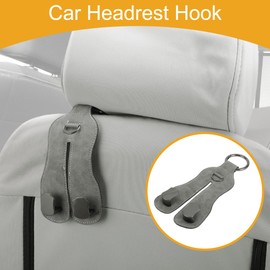 Partuto 1 Pcs Universal Car Seat Headrest Hook for Most Car, SUV, Truck Car Seat Back Organizer Hooks Sturdy Faux Leather Metal Light Gray 8.07"x3.74"