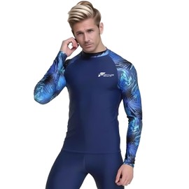 Fortitude Sports Long Sleeve Rash Vest for Men | UPF 50+ UV Protection, Mens Compression Top for Watersports and Swimming | Mens Rash Vests for Swimming (UK, Alpha, S, Regular, Regular, Blue Marine)