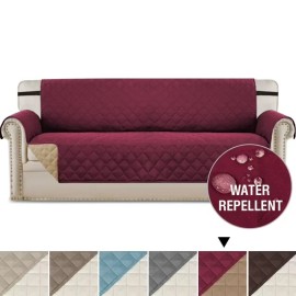 H.VERSAILTEX 1-Piece Reversible Quilted XL Sofa Pet Cover Protector, Burgundy/Ta
