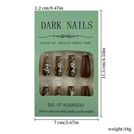 Long Press on Nails Brown Fake Nails Coffin False Nails with Brown Flowers Designs Fall Winter Glue on Nails Cute Autumn Stick on Nails Full Cover Winter Acrylic Nails Glossy Artificial Nails
