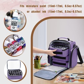 BAFASO Paint Case Hold 72 Bottles of 0.57 fl.oz Miniature Paint or Alcohol Ink, Paint Bag with Multiple Tool Storage Sections, Purple (No Accessories Included)