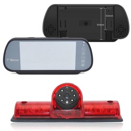 HD Brake Light Roof Rear View Reversing Backup Camera Parking Aids System with Angle Adjustable Compatible with Nissan NV1500/2500/3500 S SV SL Cargo Vans Transporter (Camera+7'' Rearview Mirror)