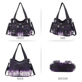 Angelkiss Women's Designer Handbag Large Double Zipper Multi Pocket Washed, Purple-z