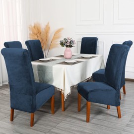 CMAKER Velvet Dining Chair Covers, Stretch Large Chair Slipcover, Spandex High Back Chairs Cover Elastic Washable Removable XL Chair Protector,Set of 2,Navy