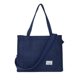 Valleycomfortable - Bolso bandolera de pana para mujer, estilo clásico, casual, para mujer, bolso de viaje, bolso ecológico, Azul marino, L