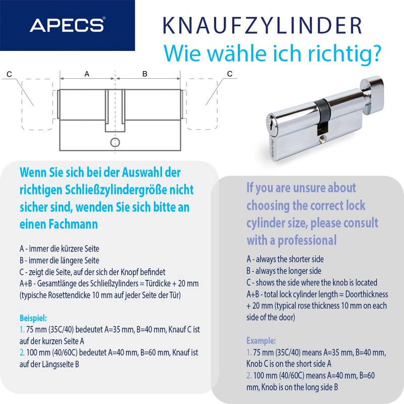 APECS AVERS ZC-80(40/40C)-C Door Lock Cylinder Lock with 5 Keys