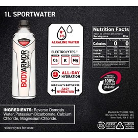 BODYARMOR SportWater Alkaline Water, Superior Hydration, High Alkaline Water pH 9+, Electrolytes, Perfect for your Active Lifestyle, 1 Liter (Pack of 12)