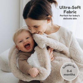 Bebeezoo Warm Swaddle Blanket for Baby Boy or Girl, Multi Use Baby Wrap Swaddle, Ultra-Soft Fleece Interior Plush Exterior, Winter Stroller Blanket, Cold Weather Baby Swaddle (Beige, 0-6 Months)