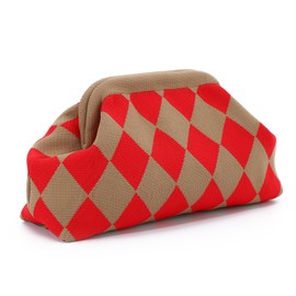 EVEOUT Crochet Clutch Bag for Women Woven Beach Bag Holiday Stylish Crochet Handbag in Dumpling Shape with Shoulder Chain Evening Bag for Wedding Party, red