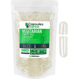 XPRS Nutra Size 1 Empty Capsules - Empty Vegan Capsules - Capsules Express Vegetarian Empty Pill Capsules- DIY Vegetable Capsule Filling- Veggie Pill Capsules Empty Caps (500 Count, Clear)