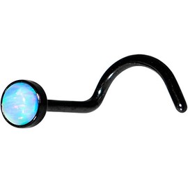 Body Candy Black Anodized Steel Blue 3mm Synthetic Opal Press Fit Left Nose Stud Screw 20 Gauge 1/4"