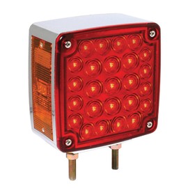 Square Chrome LED Pedestal Lights (Red/Amber) - Double Post, Left Side