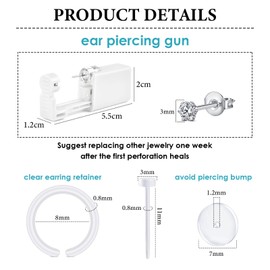 WillTen 2Pcs Ear Piercing Kit with Disposable Ear Piercing Gun and Clear Silver Studs (CZ)