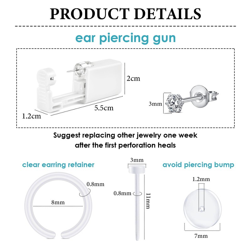 WillTen 2Pcs Ear Piercing Kit with Disposable Ear Piercing Gun