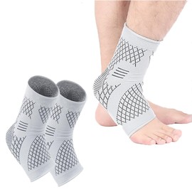 Coogime 2 Stück Sprunggelenkbandage, Bandage Fußgelenk, Kompressionssocken, plantarfasziitis Bandage, Breathable Ankle Brace, Fußbandage für Sport, Fitness, Alltag (Grey, L(EU:39-42))