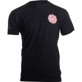 Ann Arbor T-shirt Co. Firefighter Maltese Cross | Fire Fighter Rescue Courage Honor Red Line T-Shirt-(Black,L)