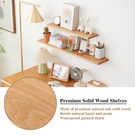 Oak Floating Shelves Rustic Wood Wall Shelves for Wall Storage, Wall Mounted Wooden Display Shelf Wide for Living Room Bedroom Kitchen Bathroom (16 inch)