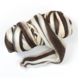 Kondoos Natural Wool Bulk roving, 1 lb. Best Wool for Spinning, arm Knitting, Felting, Chunky Blankets and Tapestry. Natural Colors, un-Dyed. (Zebra(Ecru/Mocha), 1 lb)