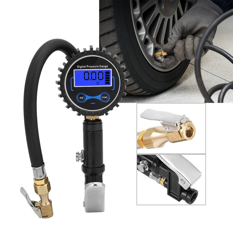 Digital Tire Inflator with Pressure Gauge LCD Display Light Auto