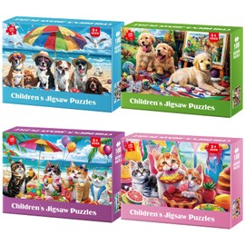 4-Pack 100 Piece Puzzles for Kids Ages 4-6 - Cats & Dogs Party Jigsaw Puzzles - Cute Puzzles for Kids Ages 8-10 Kids Puzzles Ages 5-8 Educational Search & Find Toy Preschool Puzzles Age 4-5 15"x10.6"